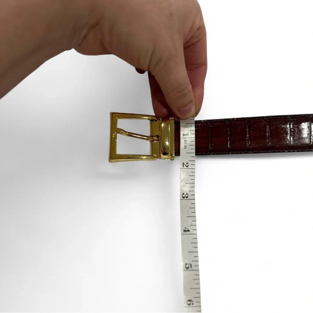 Reddish Brown Unisex Crocodile Leather Belt Gold-tone Hardware Size 42 Italy